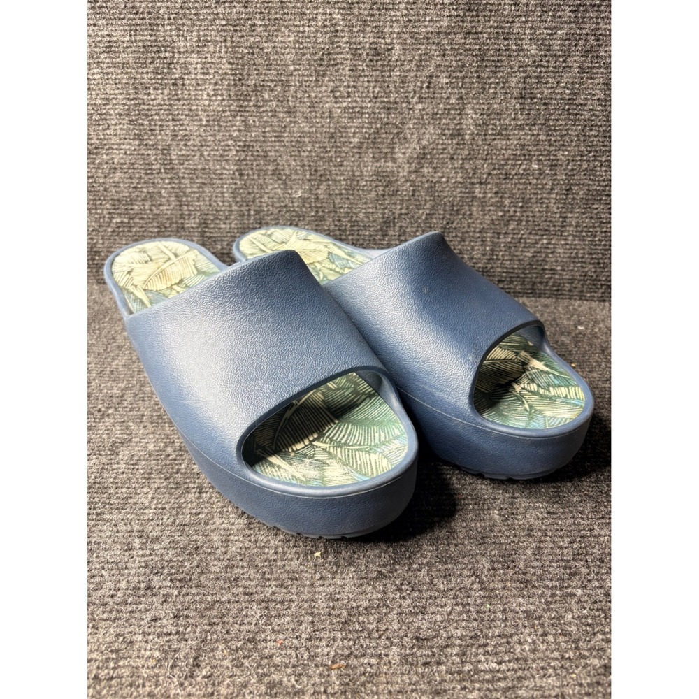 Baretraps Womens Navy Blue Tropical Palm Print Platform Slide Sandals Size 11